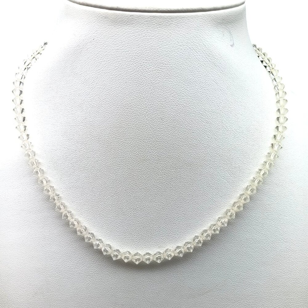 Vintage Clear Crystal Beaded Choker Necklace with Decorative Box Clasp